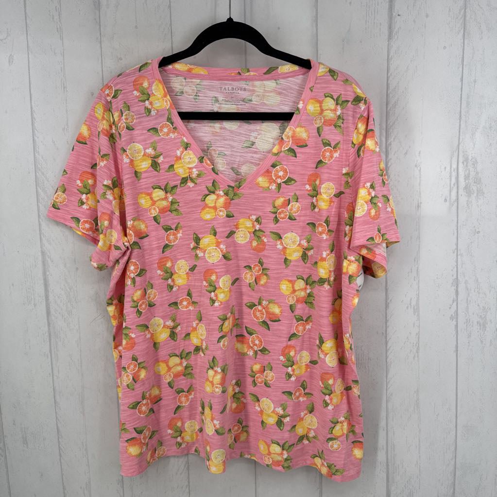 2x s/s orange print s/s v-neck top