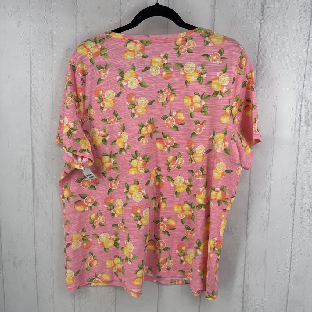 2x s/s orange print s/s v-neck top