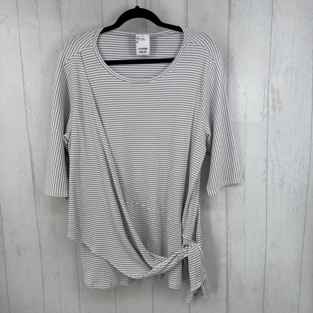 XXL s/s stripe cross over knotted top