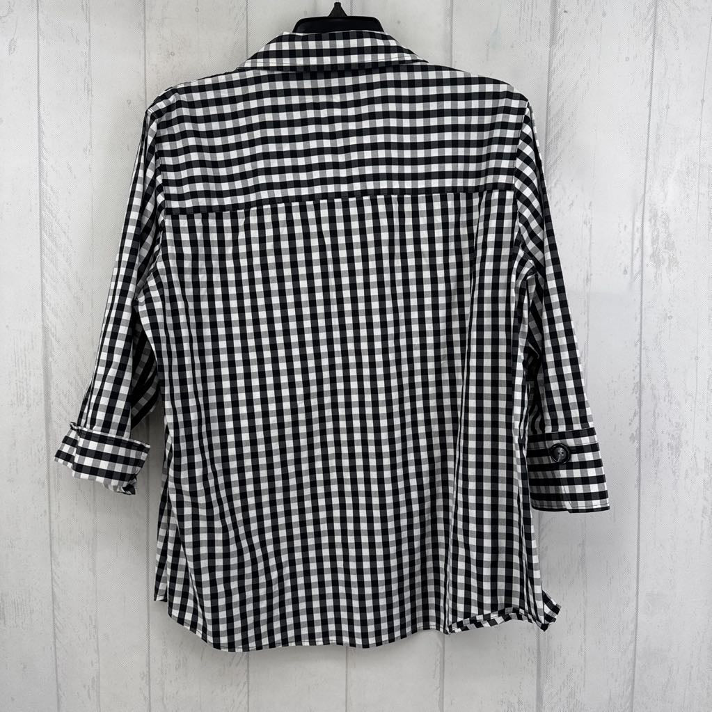 14w checkered print button down 3/4 slv top