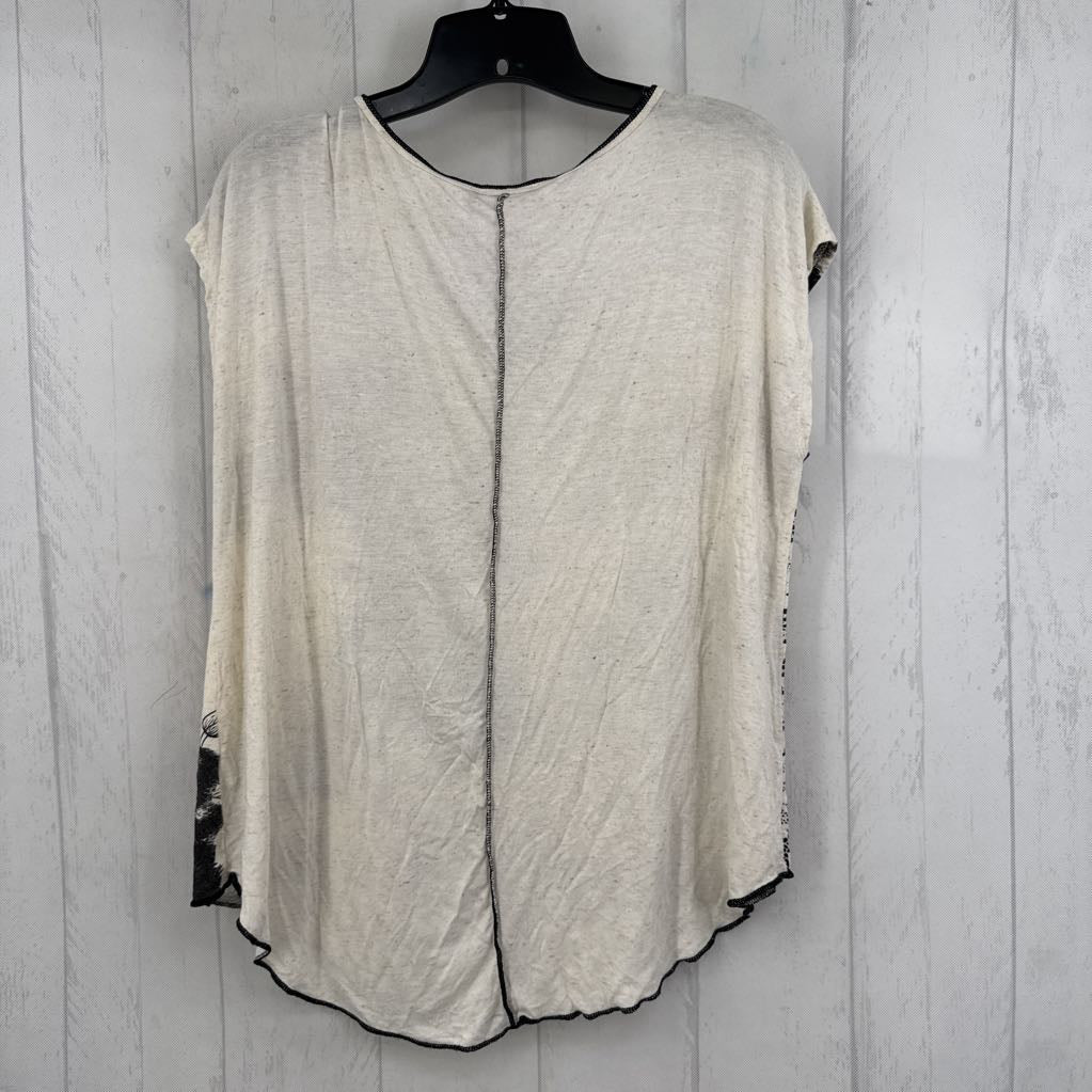 M mixed print scoop neck cap slv top