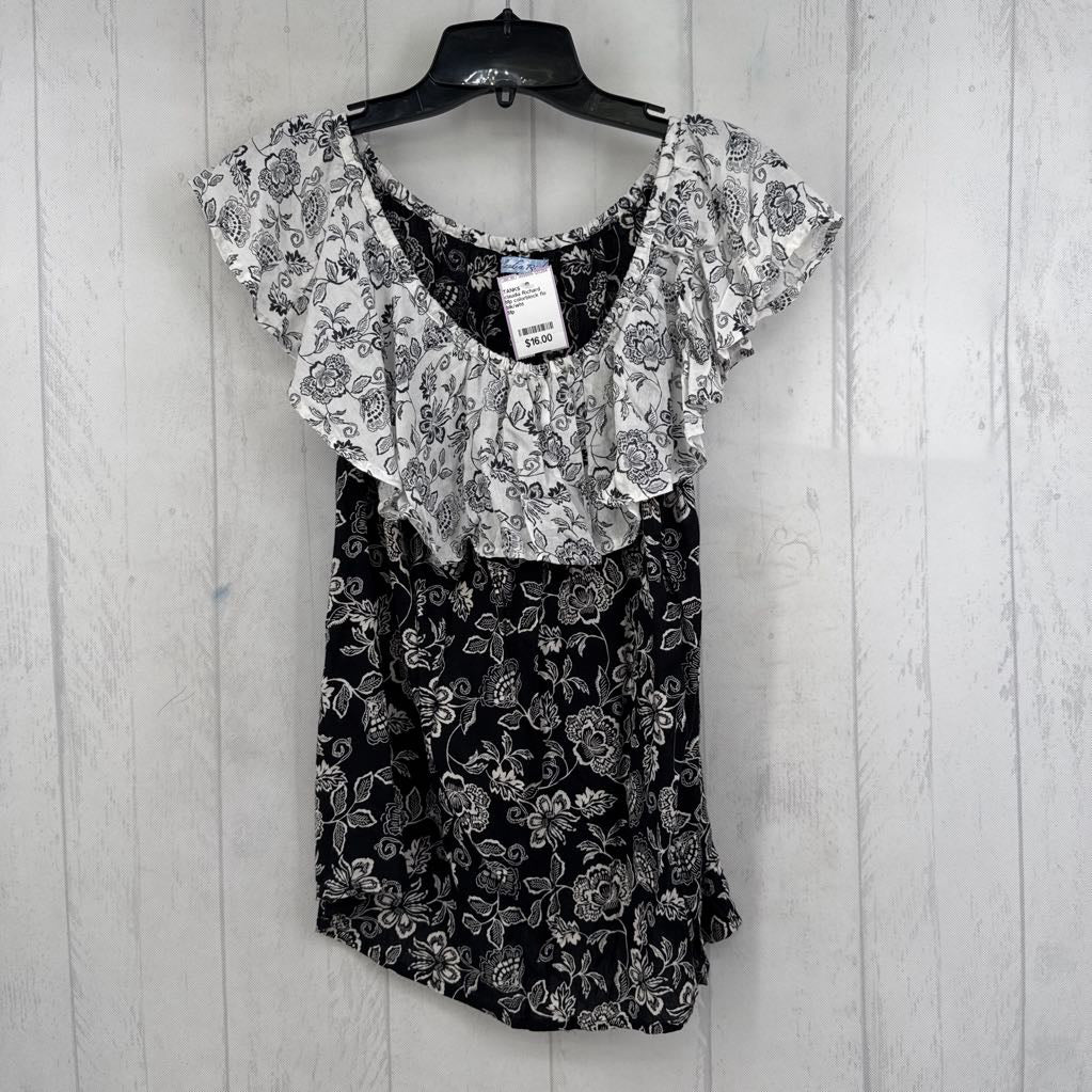 Mp colorblock flo print ruffled tank