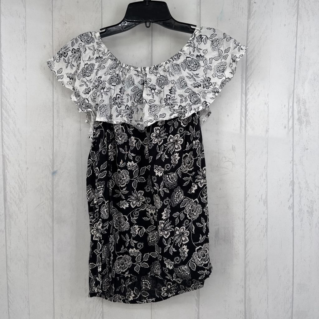 Mp colorblock flo print ruffled tank