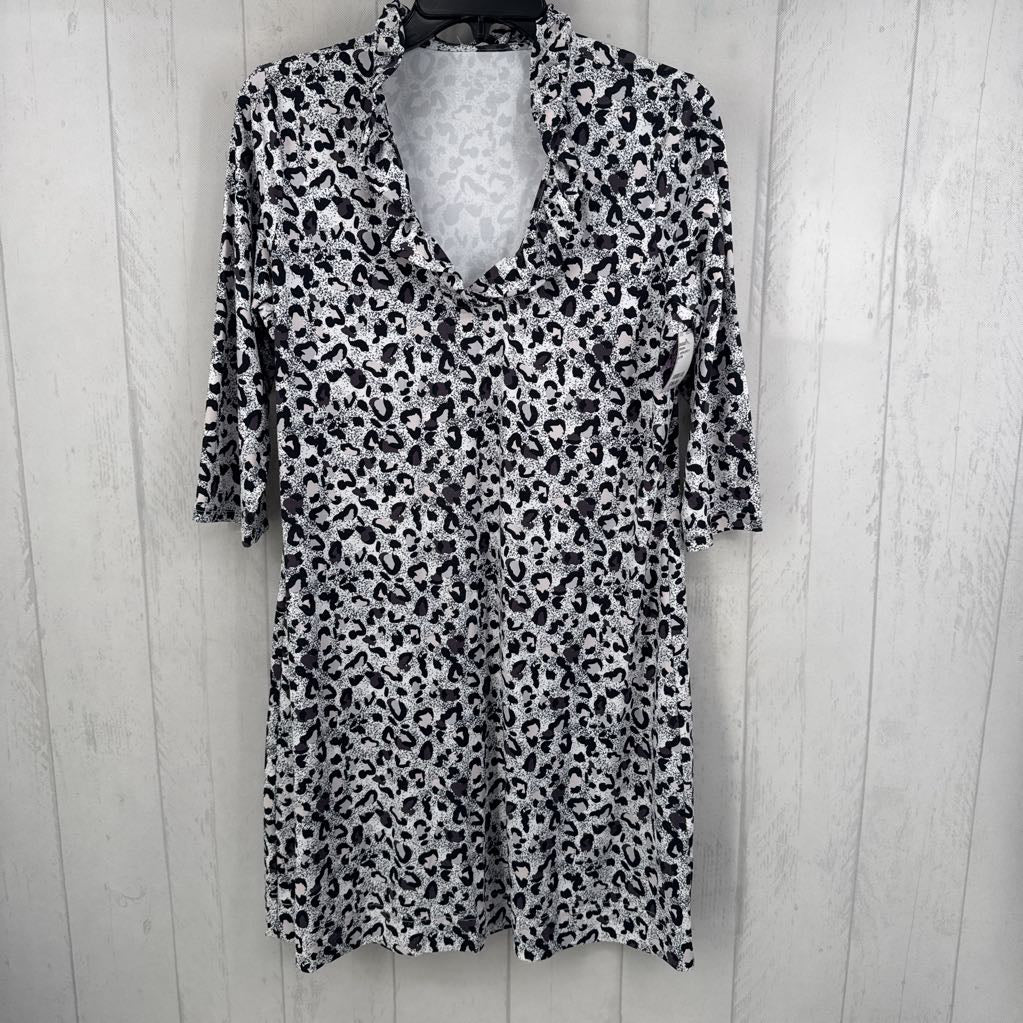 L animal print v-neck 3/4 slv dress