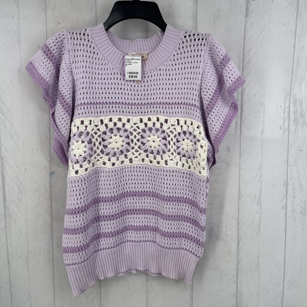 M stripe crochet s/s sweater