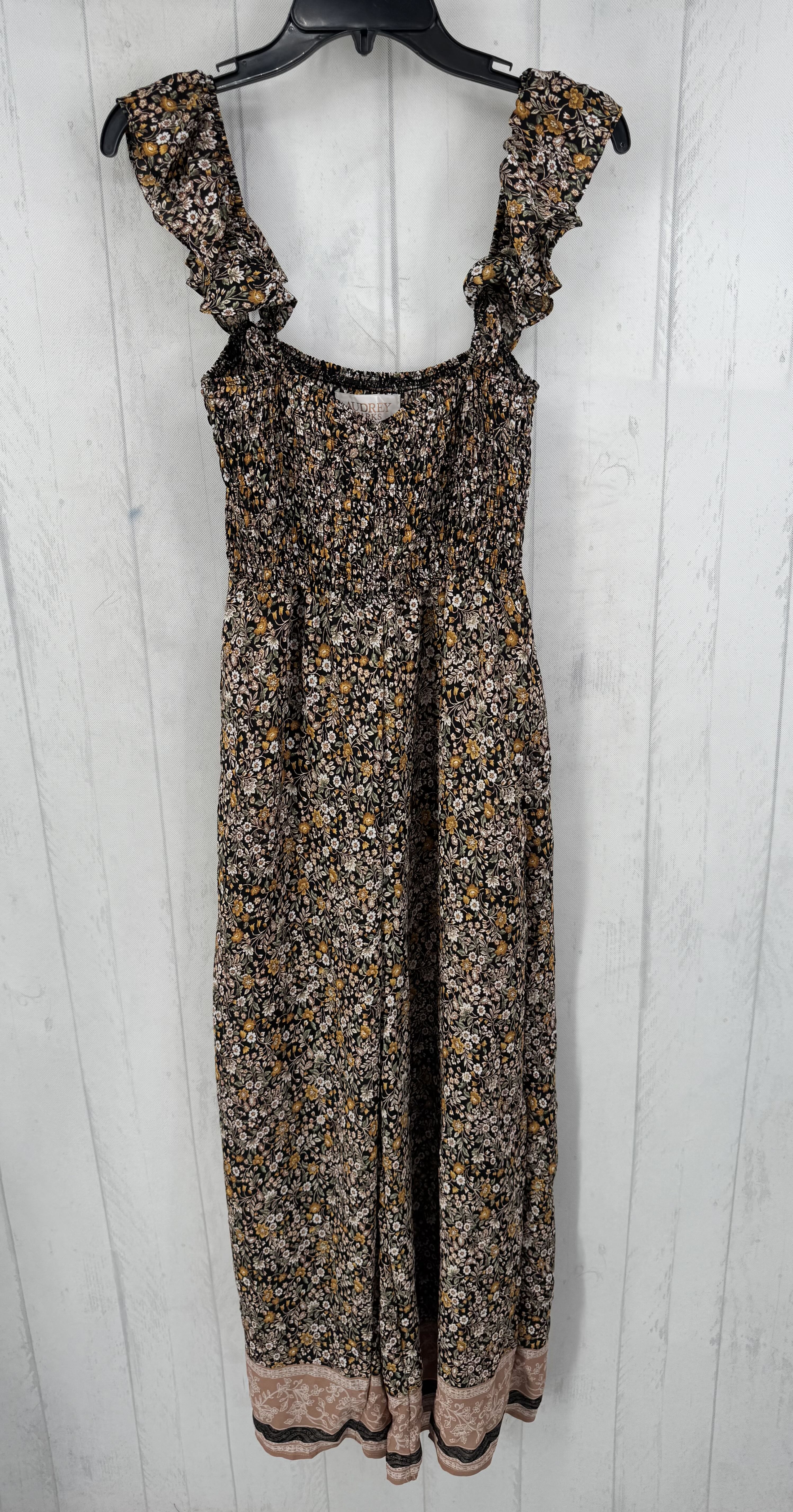 M flo print smocked slvls jumpsuit