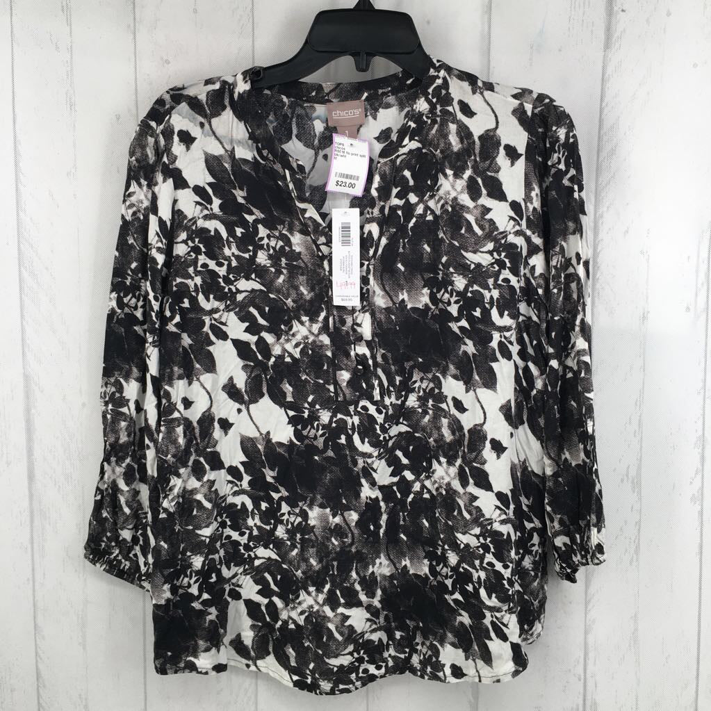 R50 M flo print split neck 3/4 slv top