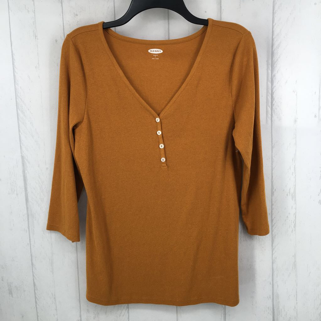 L ribbed quarter button down 3/4 slv top