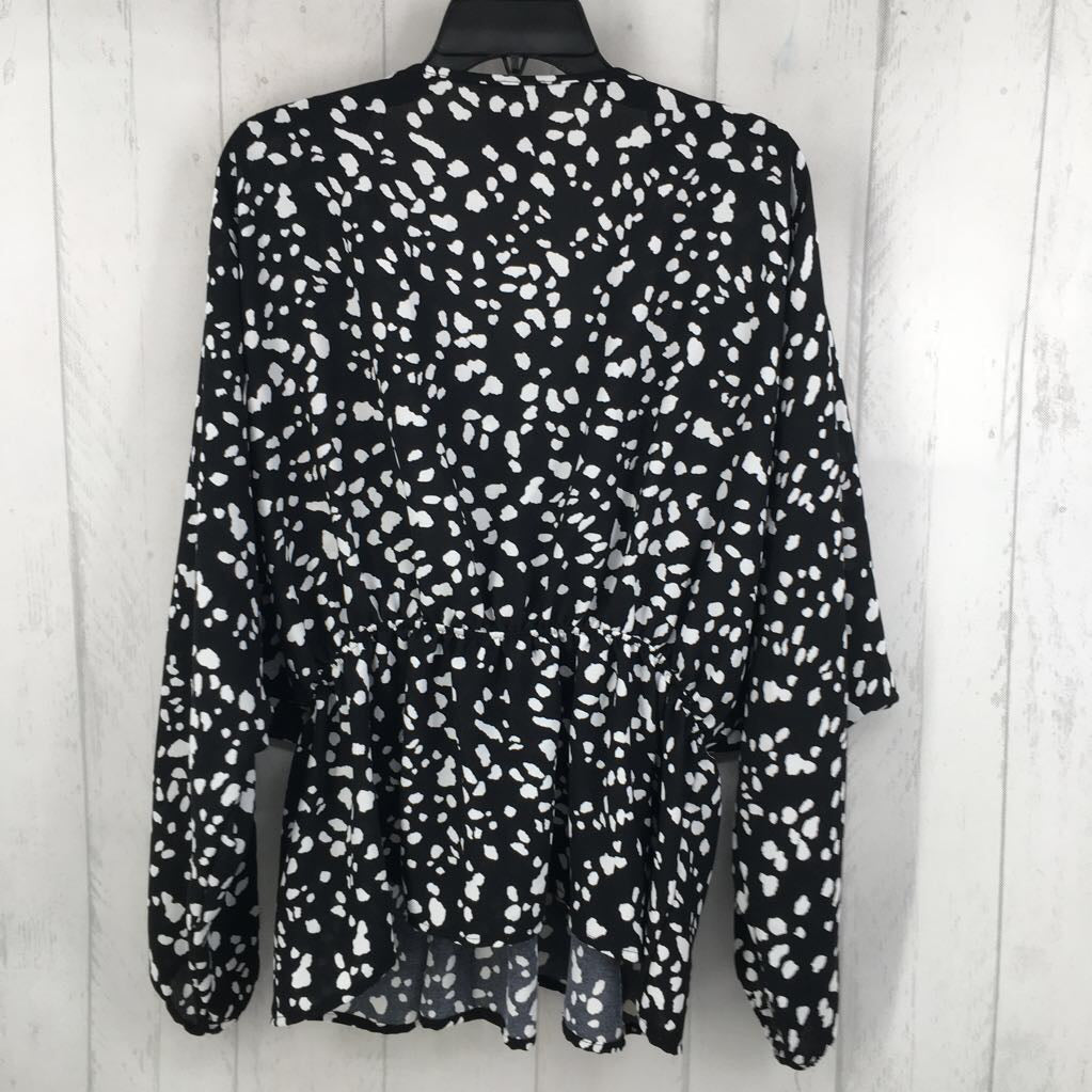 L animal print tie front peplum l/s top