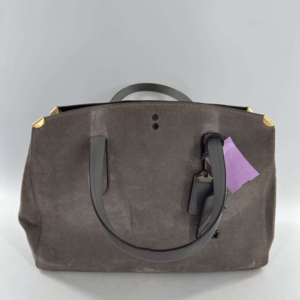 suede dual handle triple compartment satchel