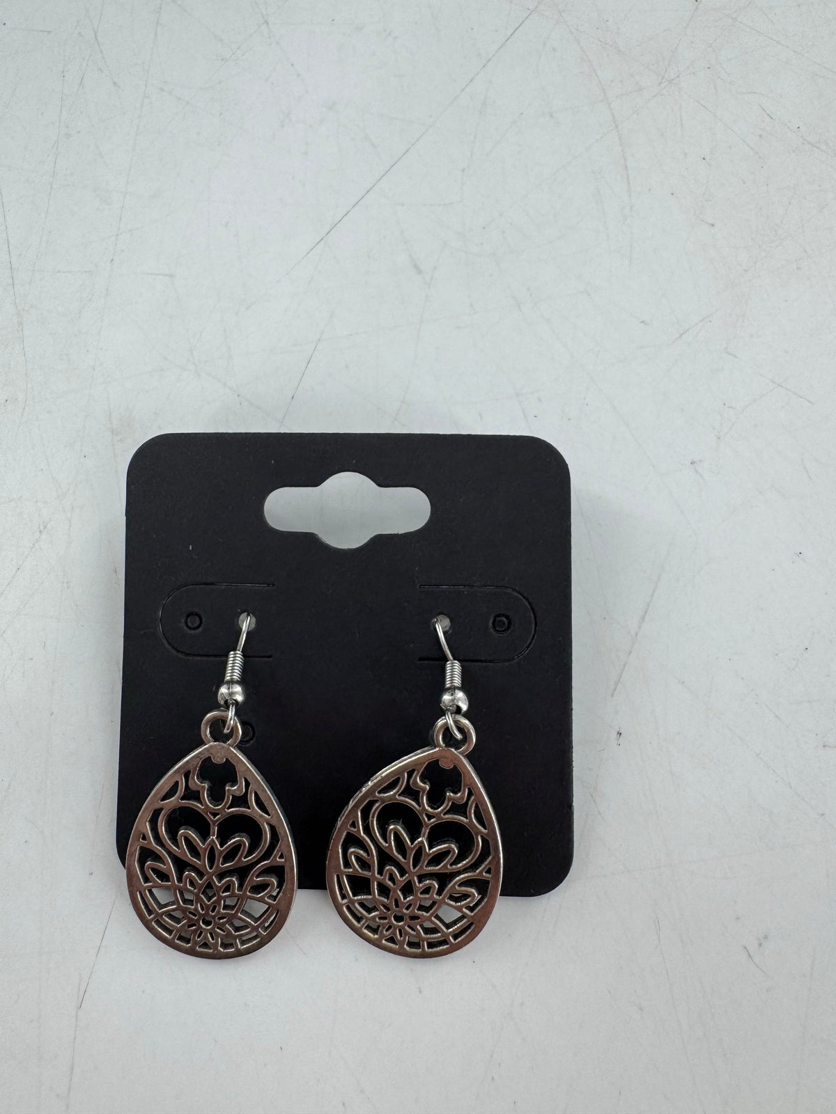silver etched dangle earrings