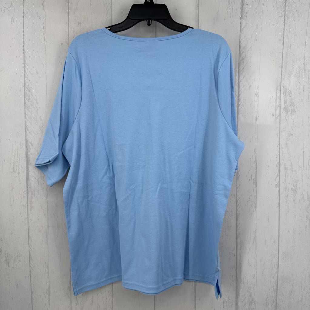 XL sequin trim v-neck s/s tee