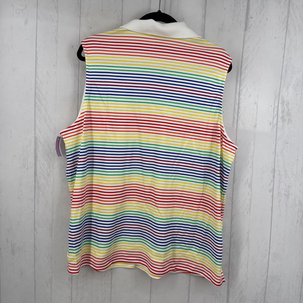 2x stripe collar half button tank