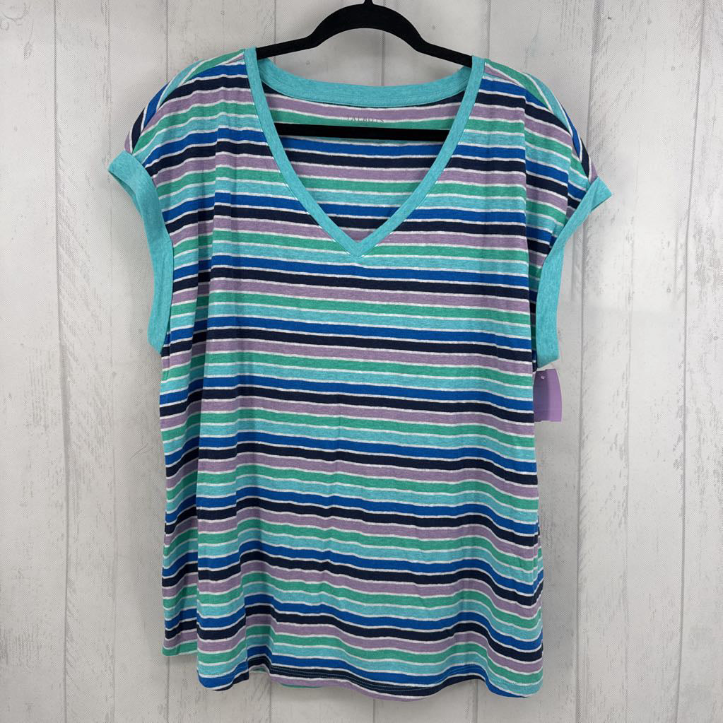 2x cuff s/s stripe v-neck top