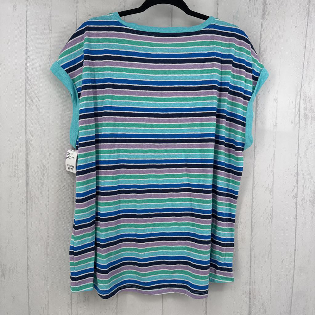 2x cuff s/s stripe v-neck top