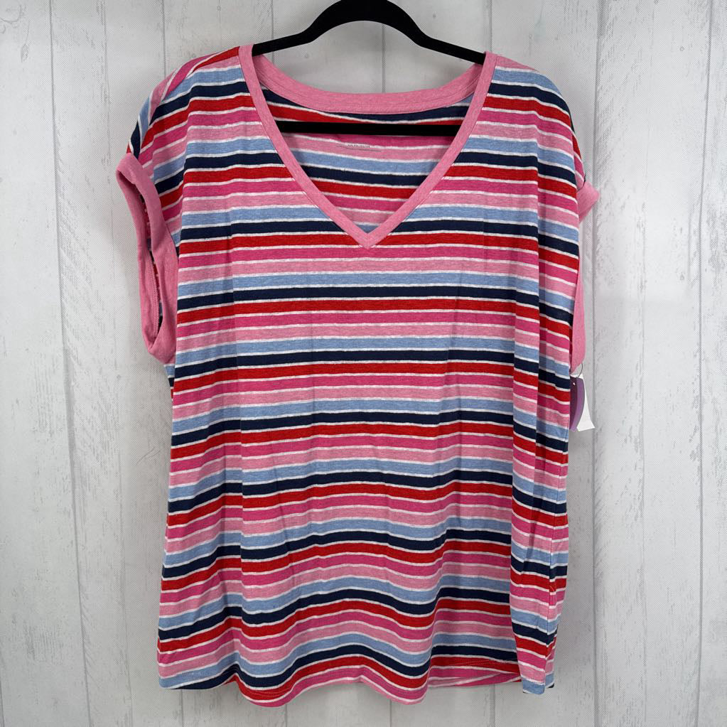 R64 2x cuff s/s stripe v-neck top