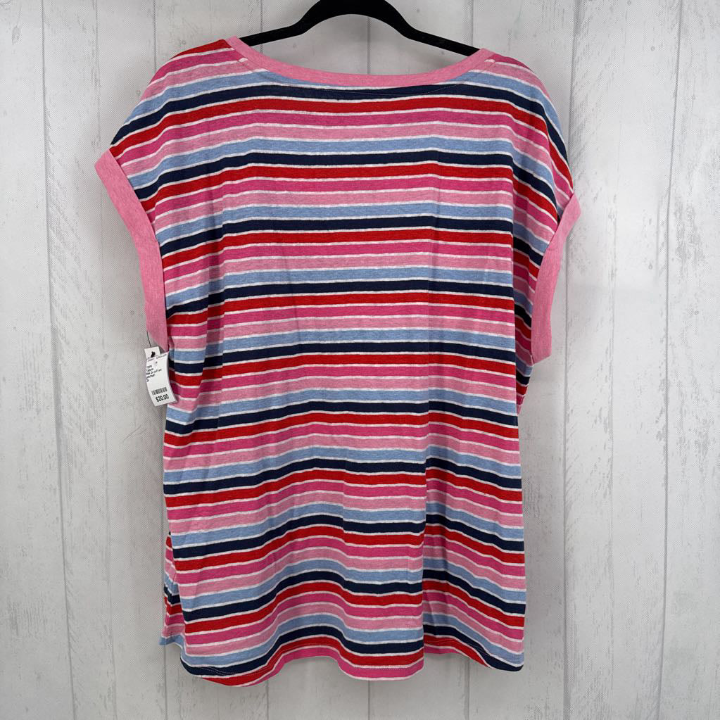 R64 2x cuff s/s stripe v-neck top