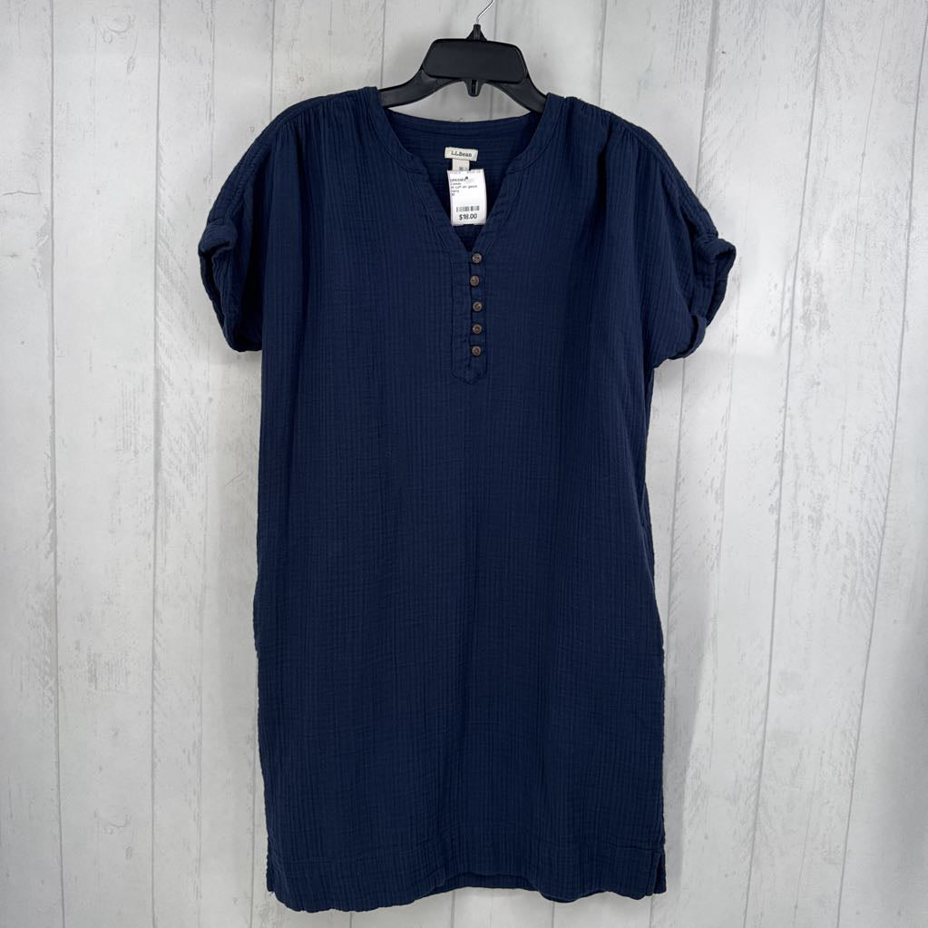 M cuff slv gauze half button dress