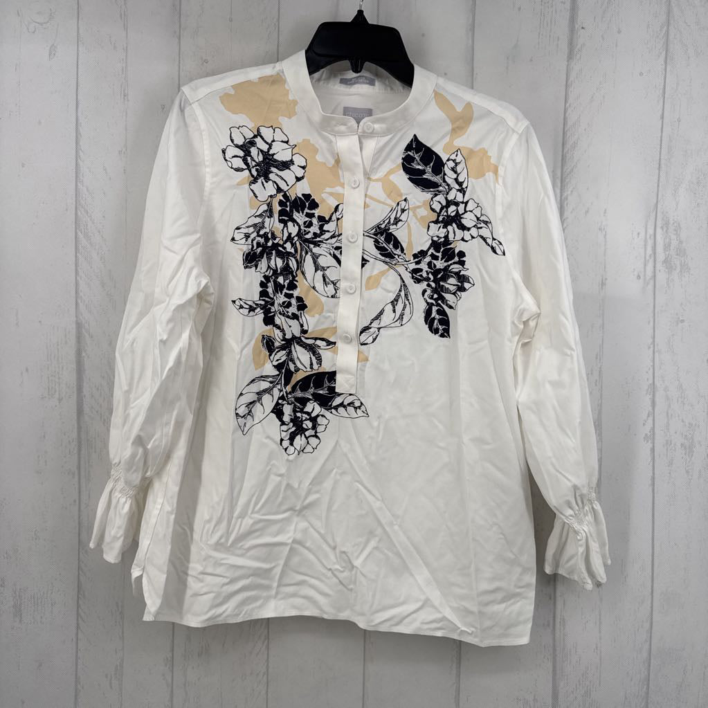 10 l/s flower print hhalf button top