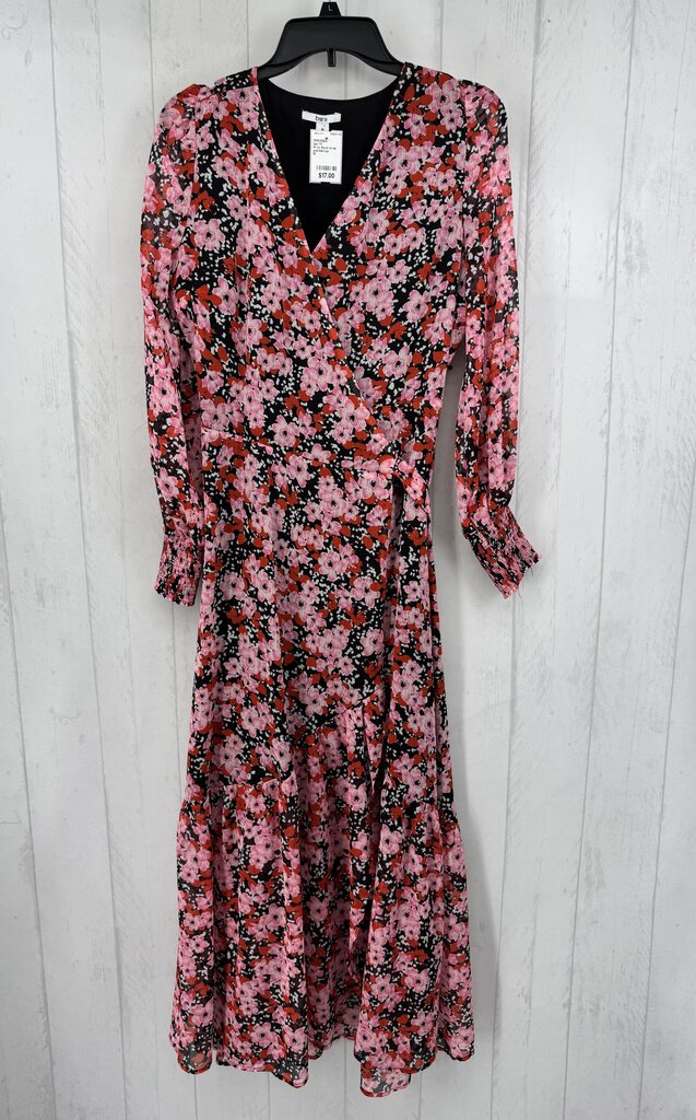 M l/s floral wrap maxi dress