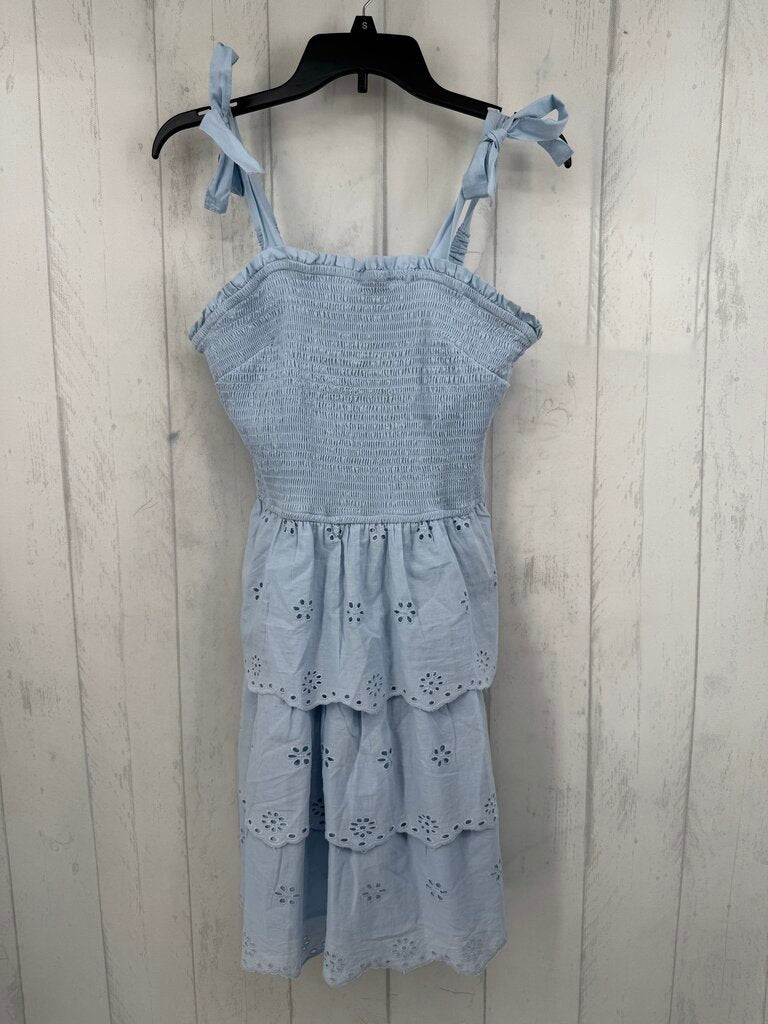 M smocked eyelet tiered ruffle tie slv dress