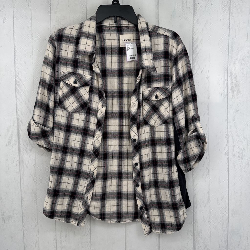 XL tab slv plaid button shirt
