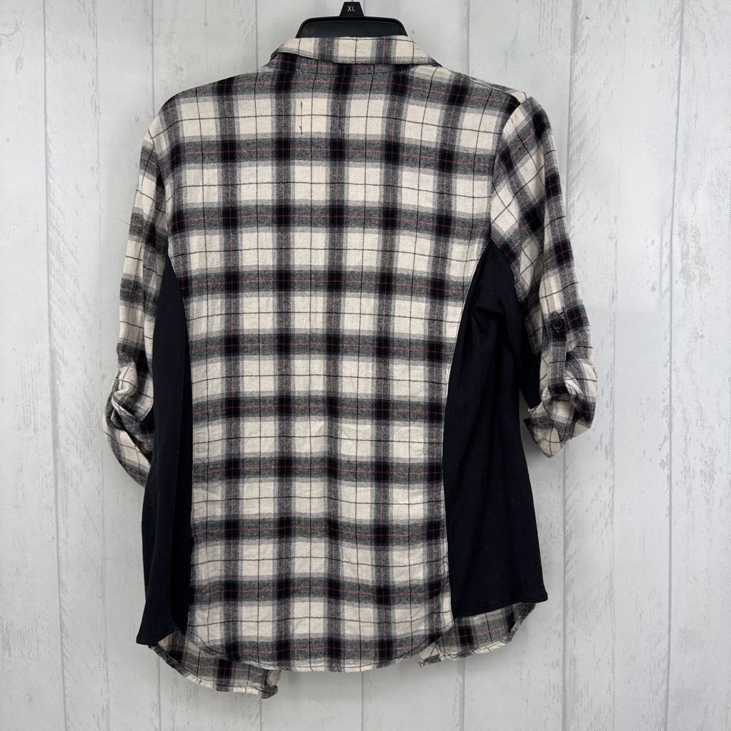 XL tab slv plaid button shirt