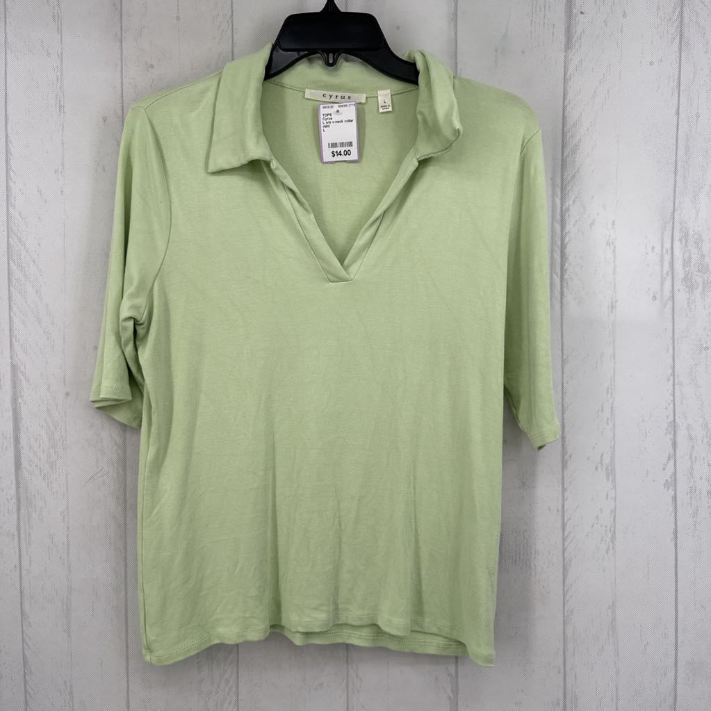 L s/s v-neck collar top