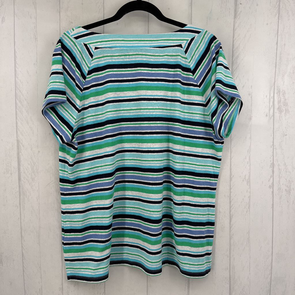 1x s/s stripe v-neck linen blend top