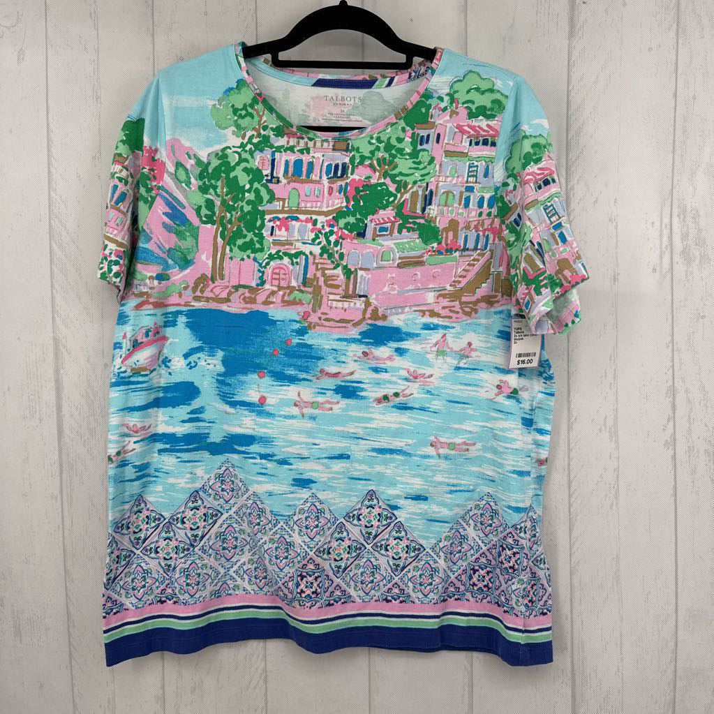 2x s/s lake como print top