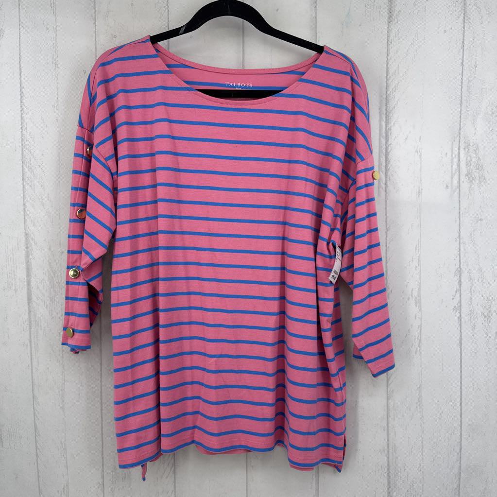 1x 3/4 slv button detail stripe top
