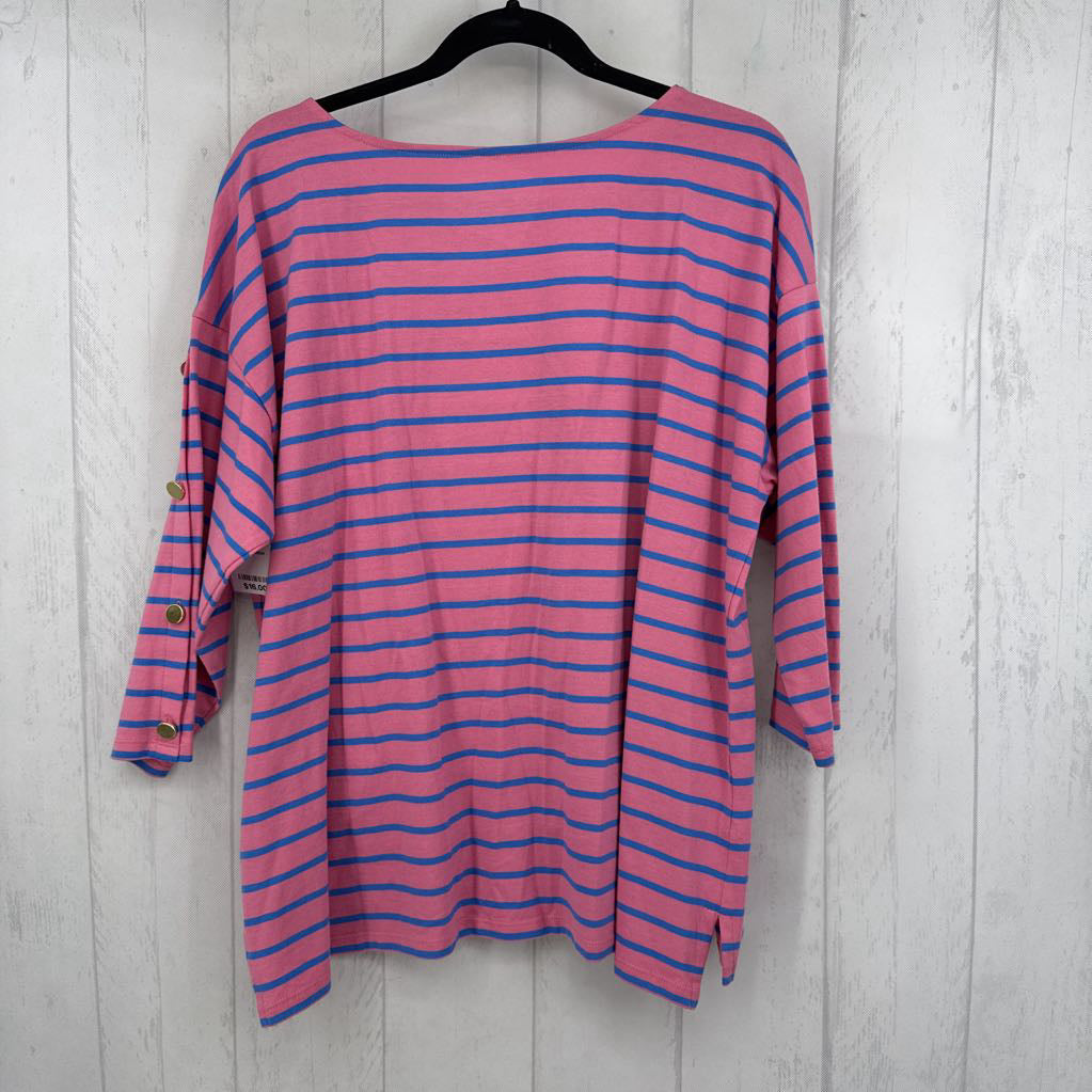 1x 3/4 slv button detail stripe top