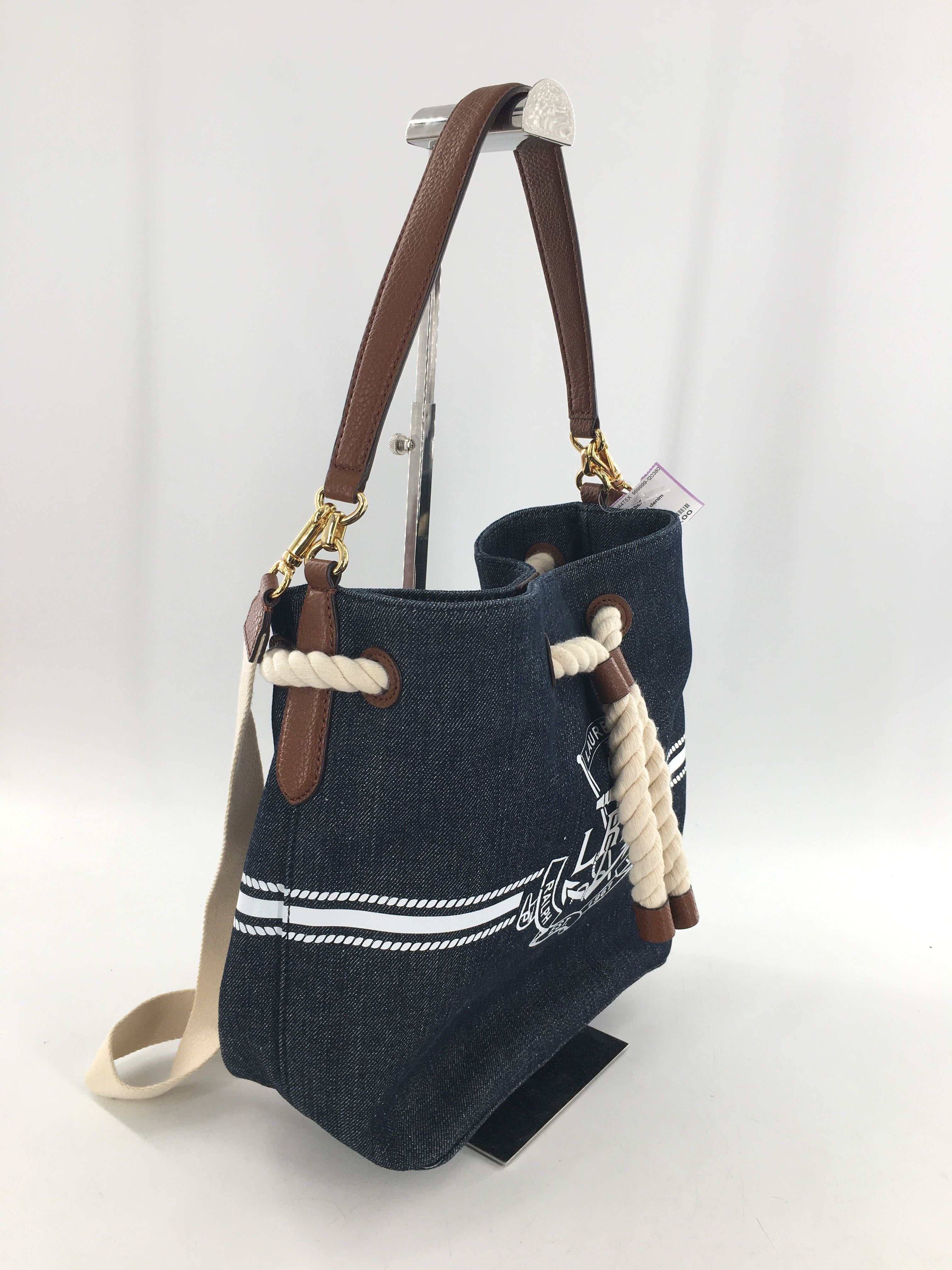 nautical denim knotted rope drawstring bag