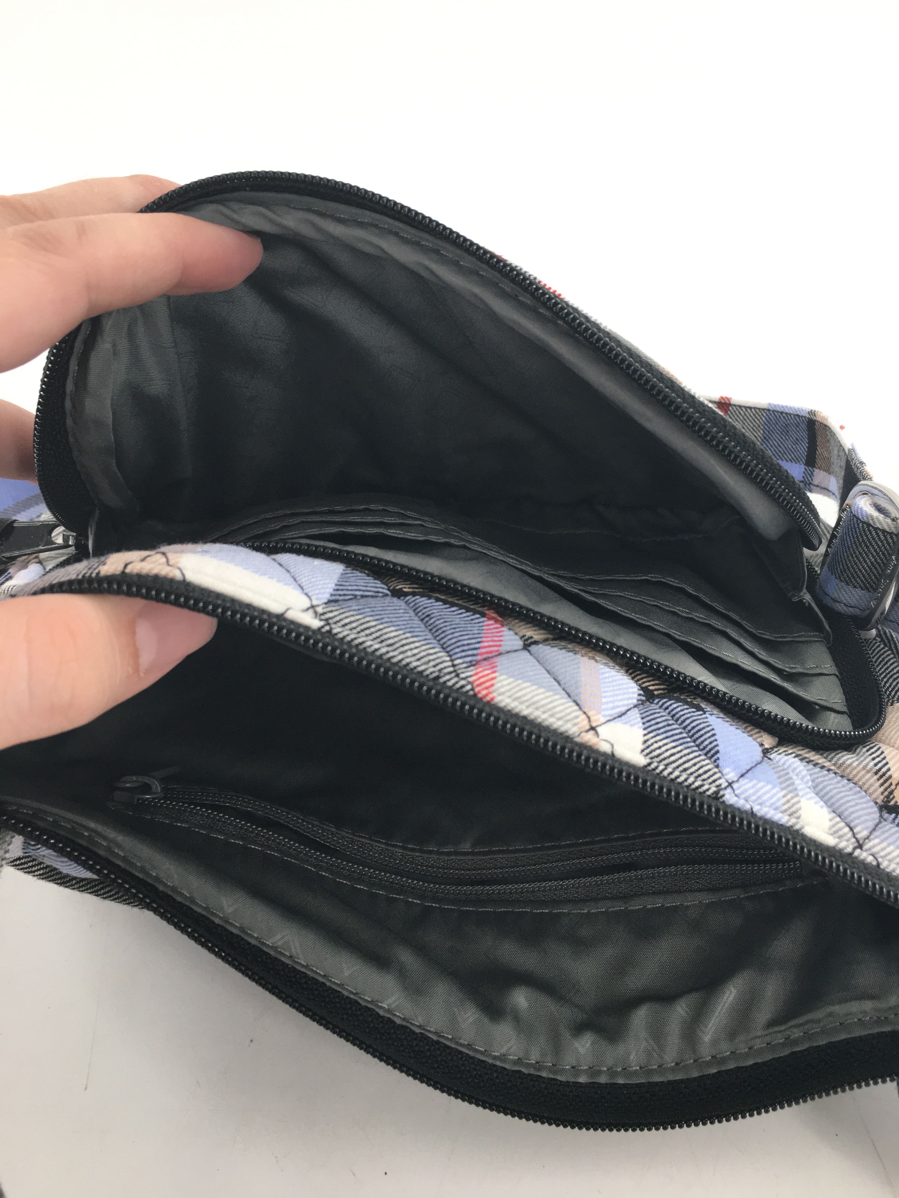 quilted plaid zip around pocket crossbody
