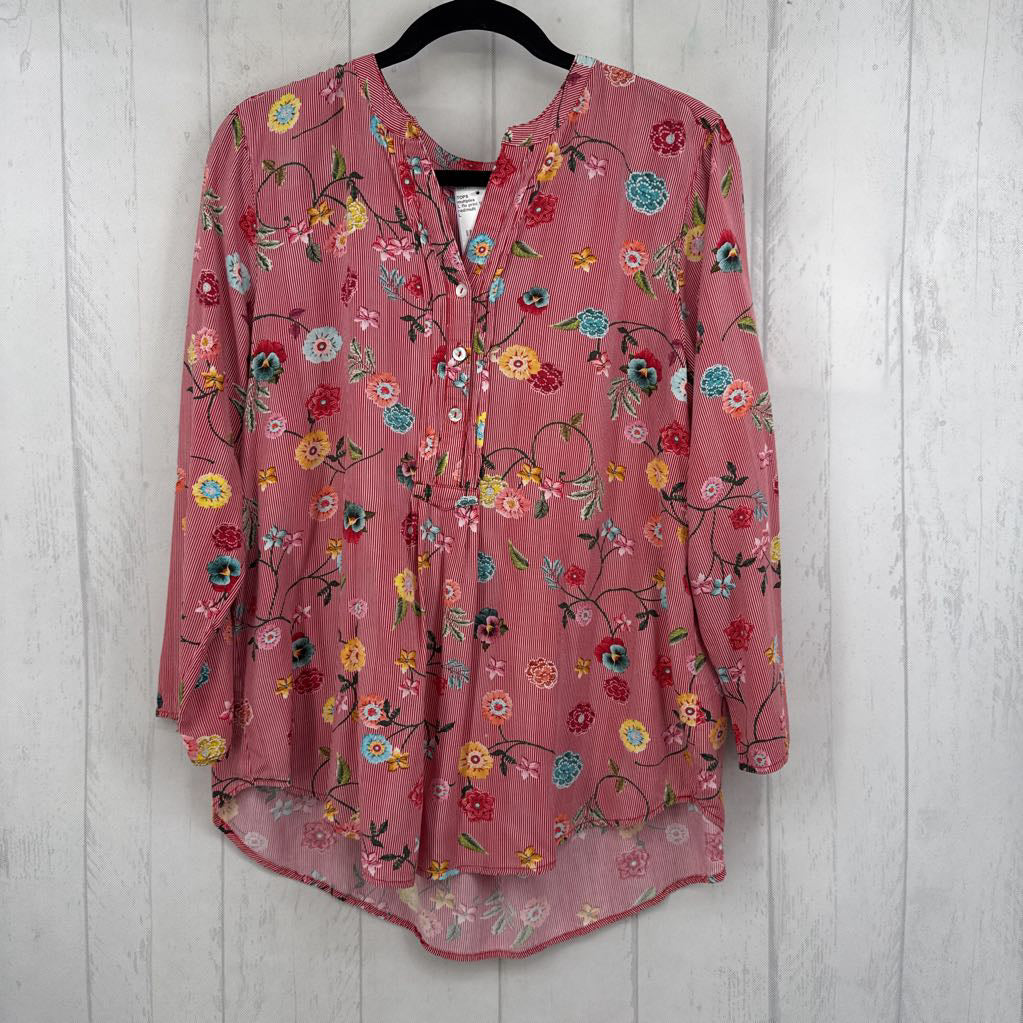 L flo print 1/2 button down l/s top