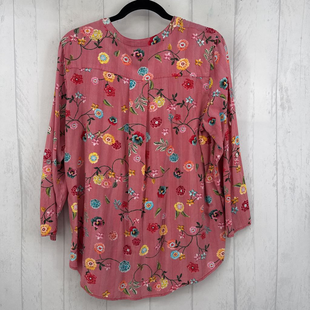 L flo print 1/2 button down l/s top