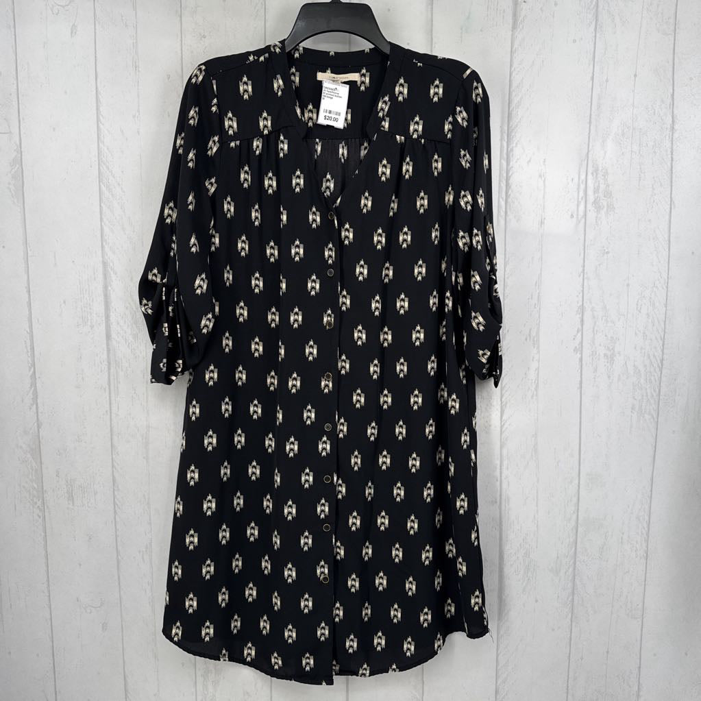 M printed button down tab slv dress