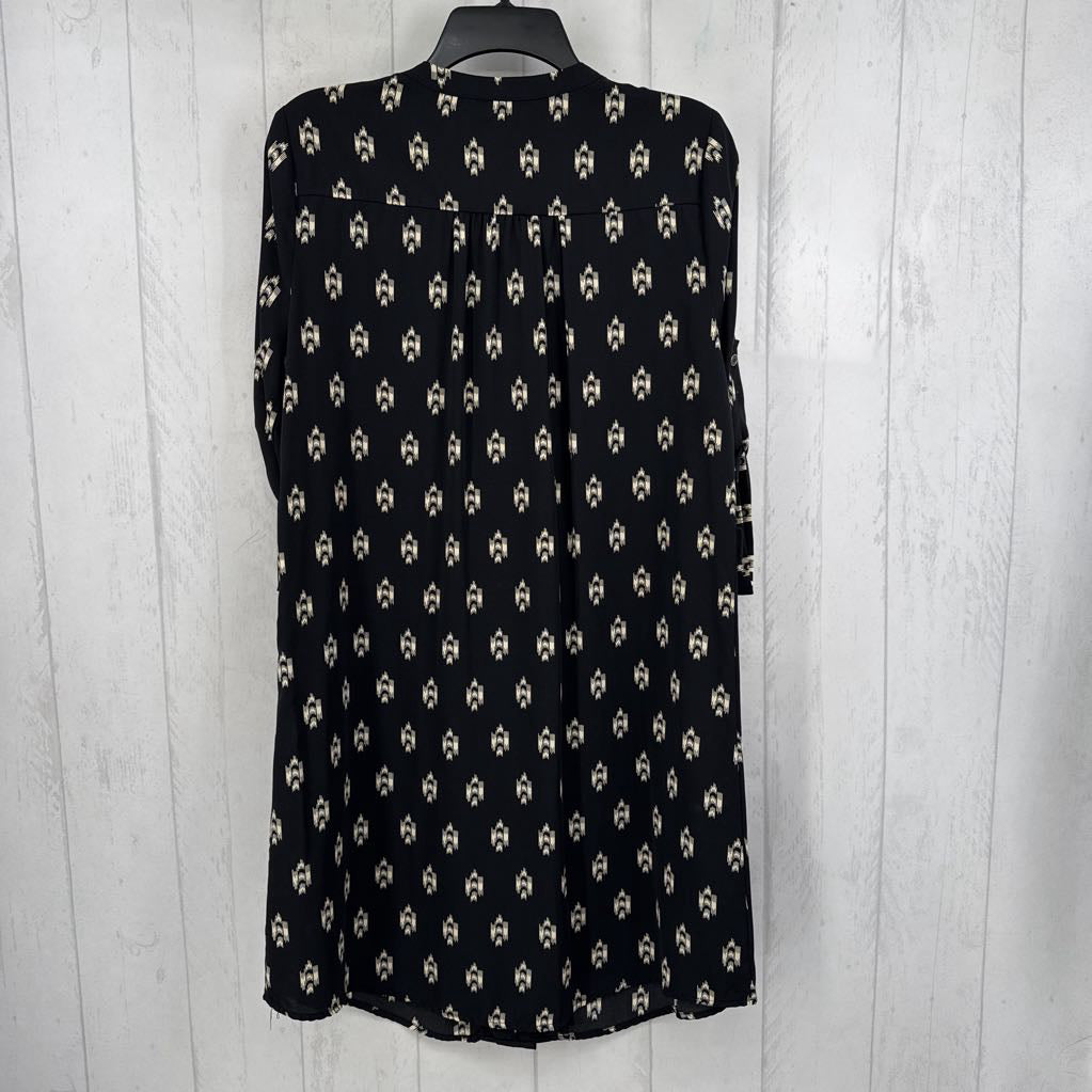 M printed button down tab slv dress