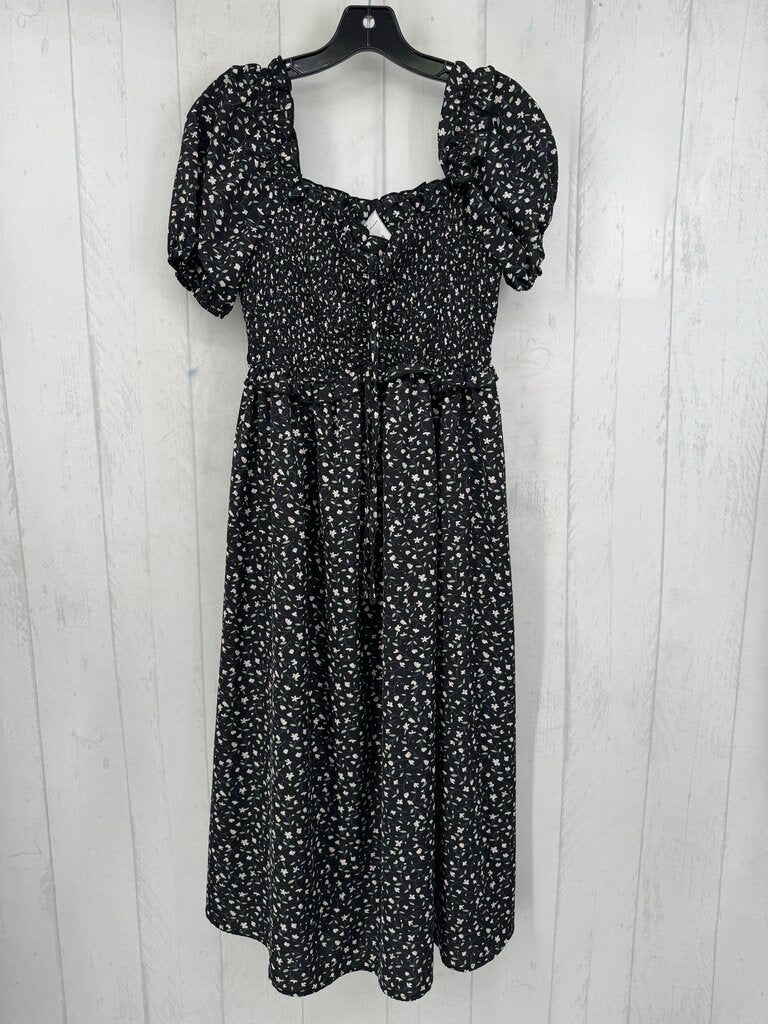 L smocked flo print s/s dress