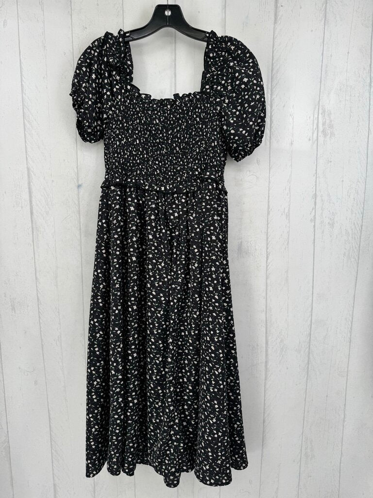 L smocked flo print s/s dress