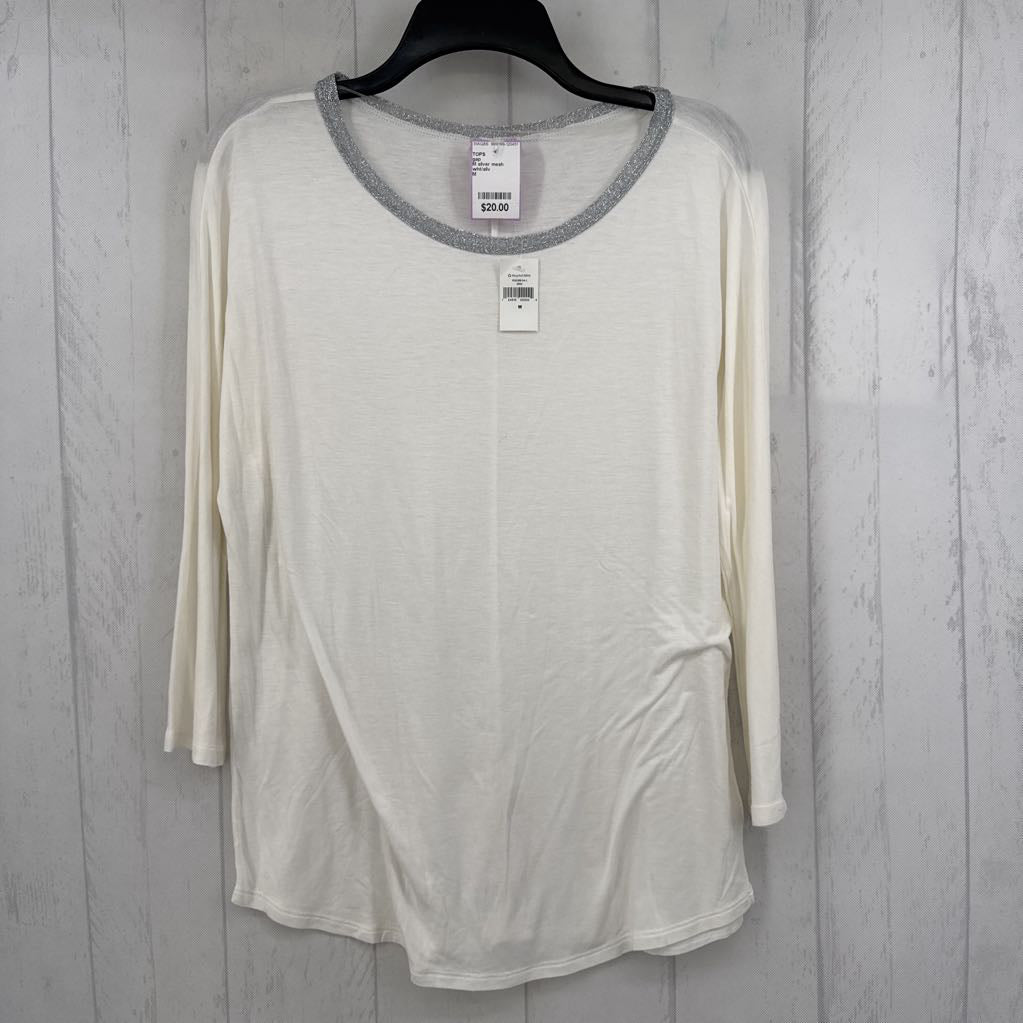 M silver mesh neckline dolman slv top