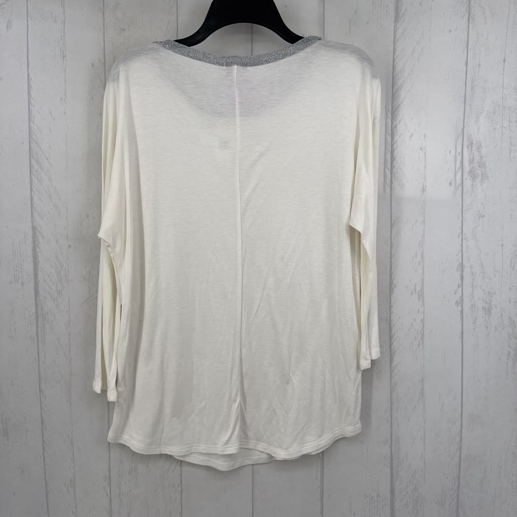 M silver mesh neckline dolman slv top