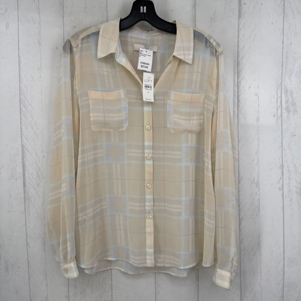R60 M sheer plaid button down l/s top