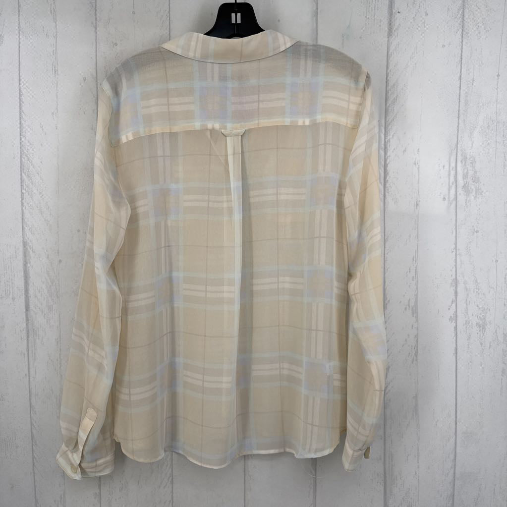 R60 M sheer plaid button down l/s top