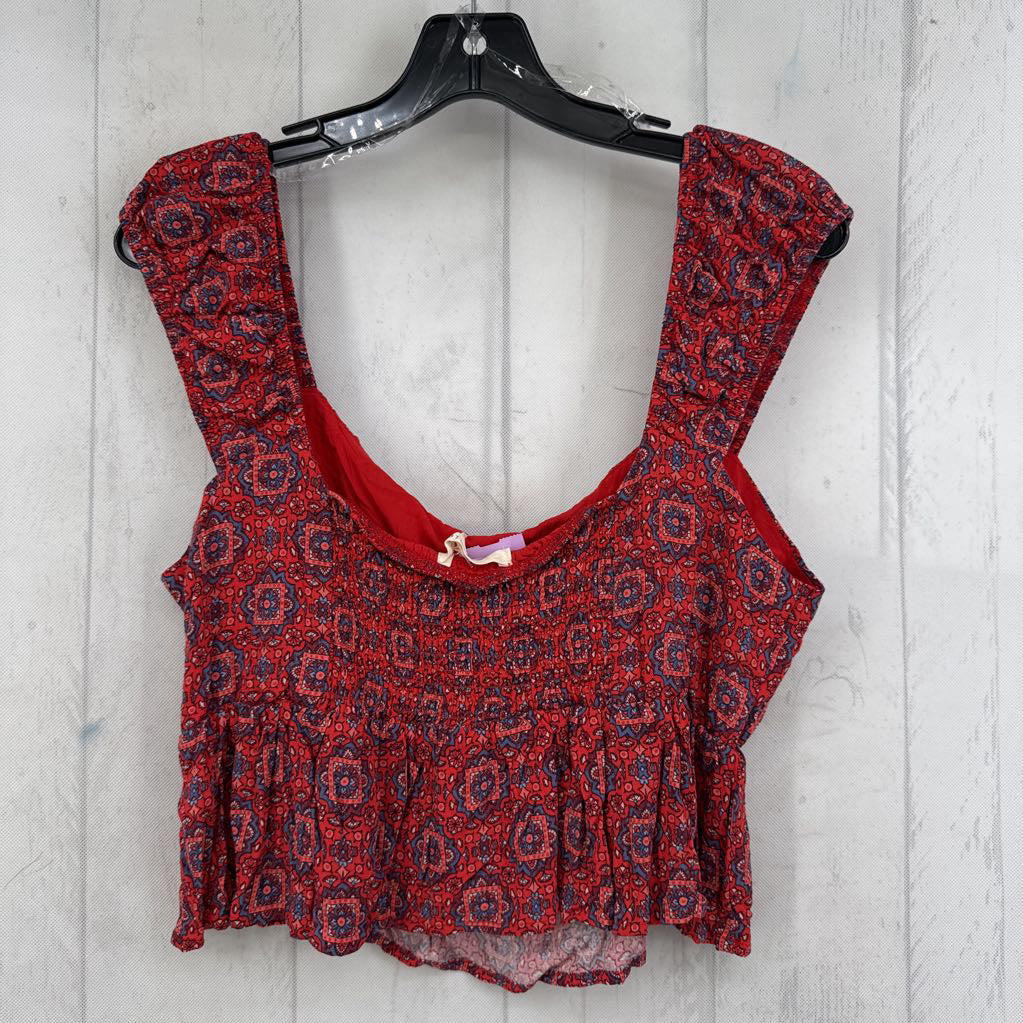 L printed s/s crop peplum tank