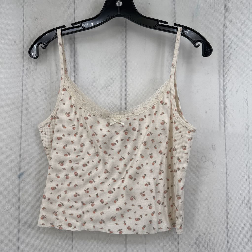 XL flo print lace trim crop tank