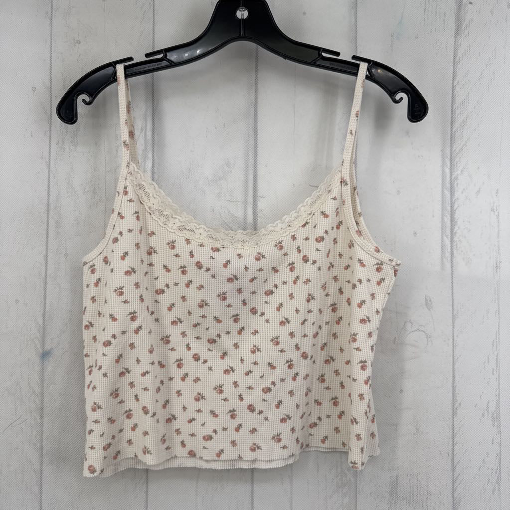 XL flo print lace trim crop tank