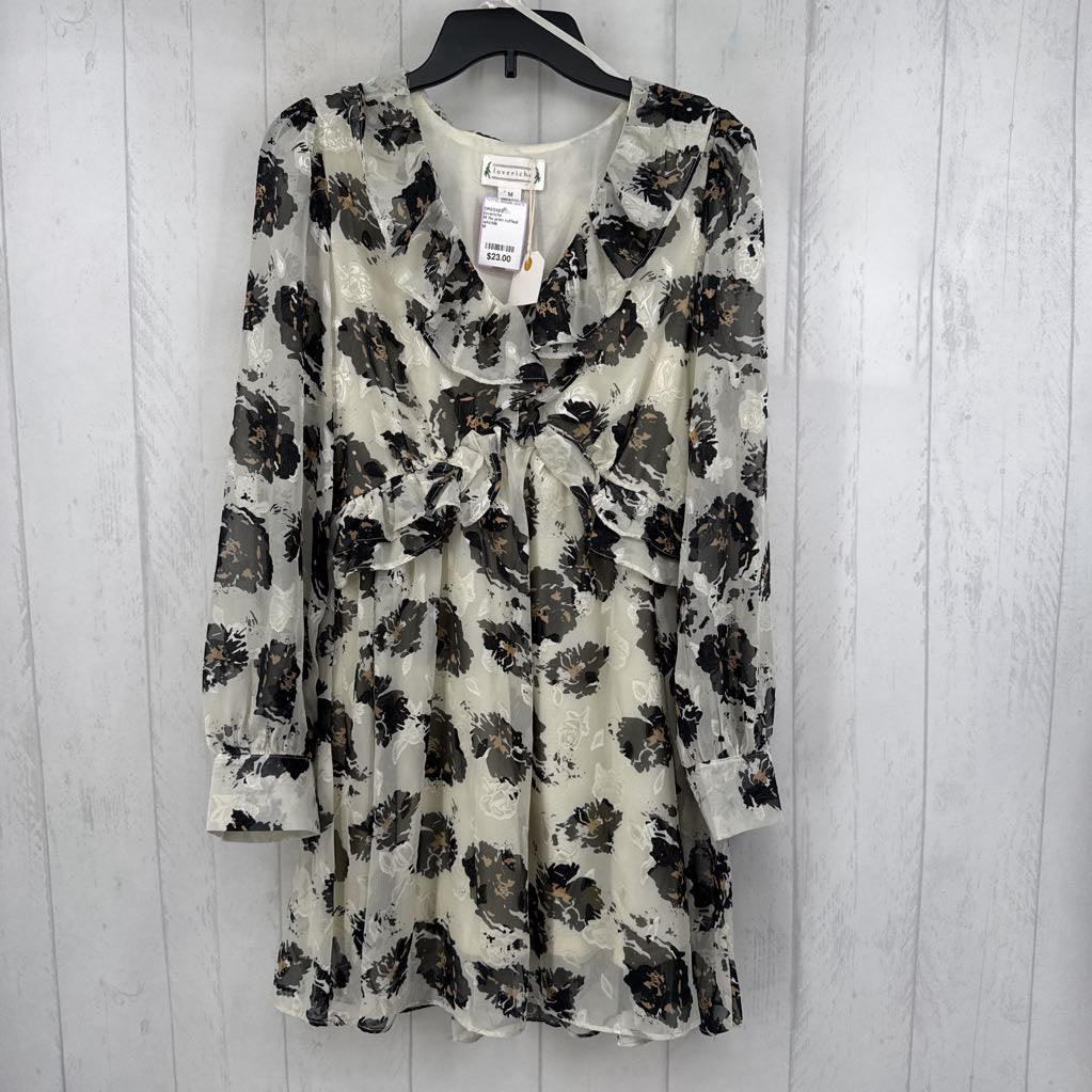 M flo print ruffled l/s dress