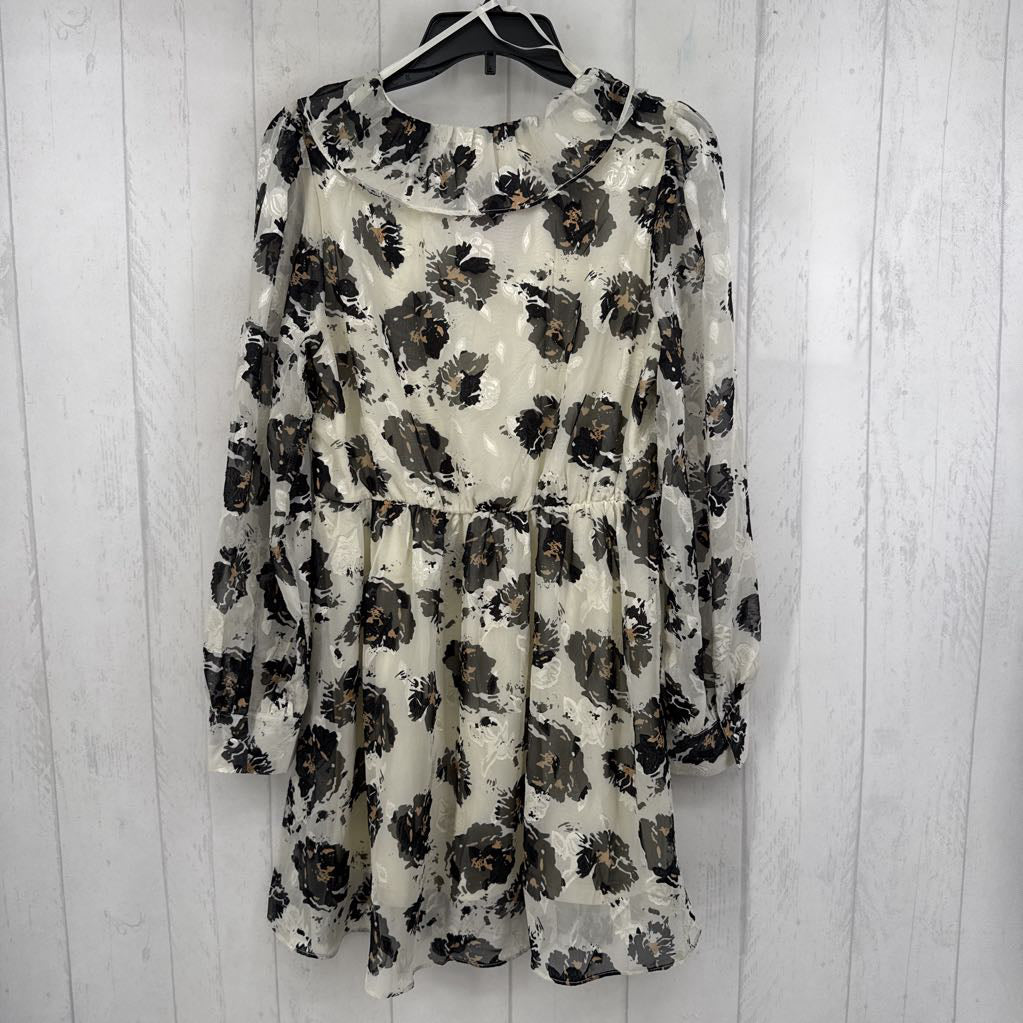 M flo print ruffled l/s dress
