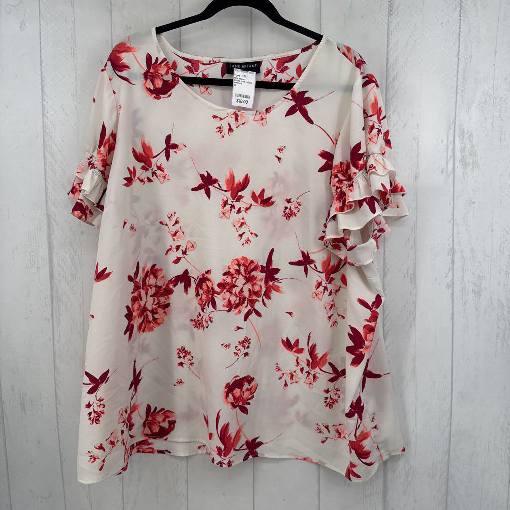 24 flo print ruffled slv top s/s